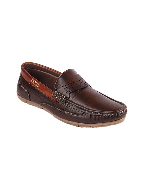brown leatherette slip on loafers - 16015602 - Standard Image - 1