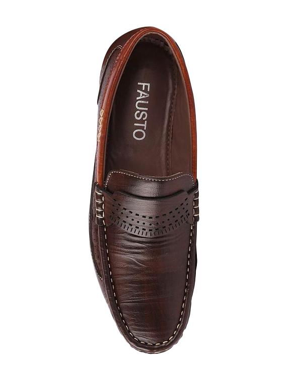 brown leatherette slip on loafers - 16015602 - Zoom Image - 3
