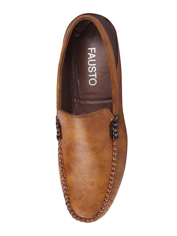 tan leatherette slip on loafers - 16015610 - Zoom Image - 3