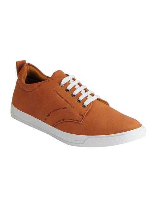tan leatherette lace up sneakers - 16015628 - Very Small Image - 1
