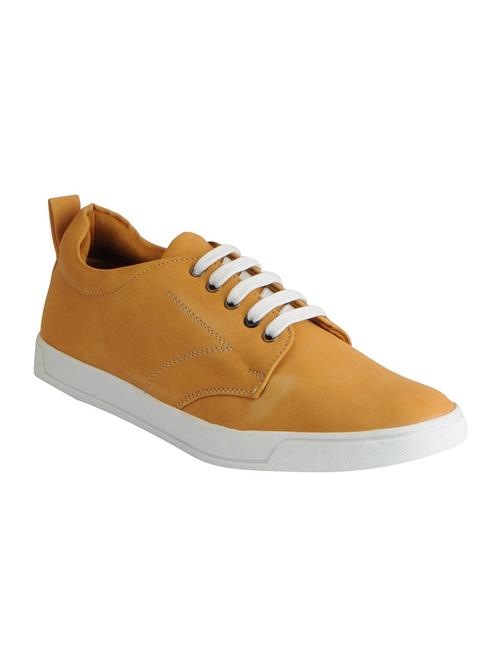 tan leatherette lace up sneakers - 16015629 - Standard Image - 1