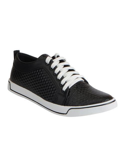 black leatherette lace up sneakers - 16015634 - Standard Image - 1