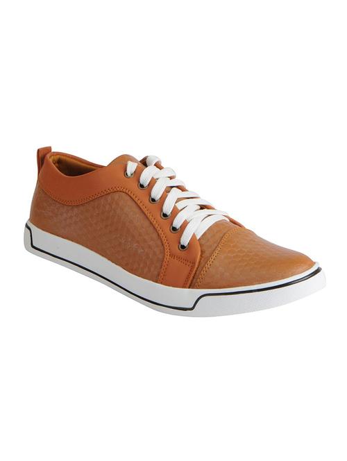 tan leatherette lace up sneakers - 16015637 - Standard Image - 1