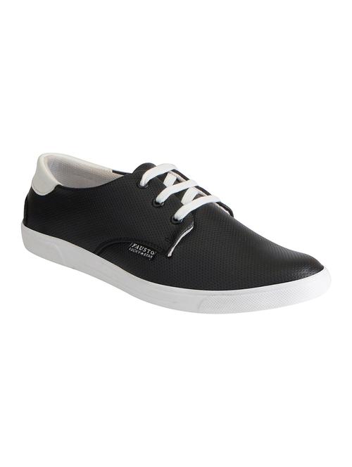 black leatherette lace up sneakers - 16015641 - Standard Image - 1