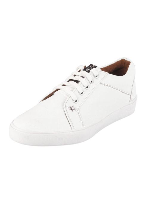 white leatherette lace up sneakers - 16015651 - Standard Image - 1