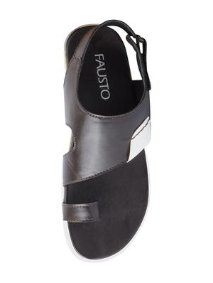 brown leatherette back strap sandals - 16015701 - Standard Image - 4
