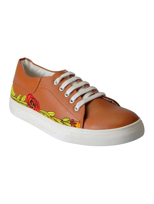 tan synthetic laceup sneakers - 16015746 - Standard Image - 1