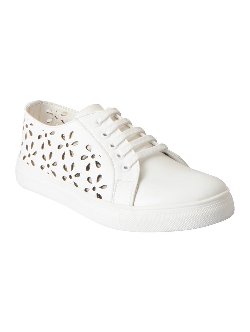 white synthetic laceup sneakers - 16015748 - Zoom Image - 1