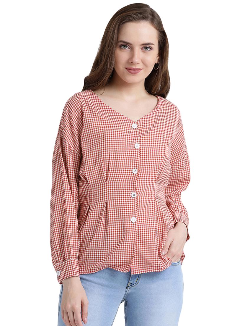 pleat detail checkered button up top - 16015830 - Zoom Image - 1