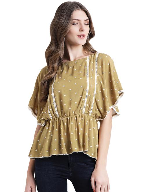 contrast lace dot print top - 16015834 - Standard Image - 1