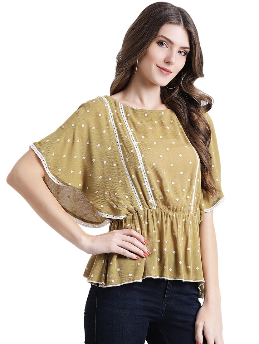 contrast lace dot print top - 16015834 - Zoom Image - 2