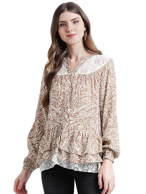 contrast lace button up ruffle top - 16015837 - Standard Image - 1