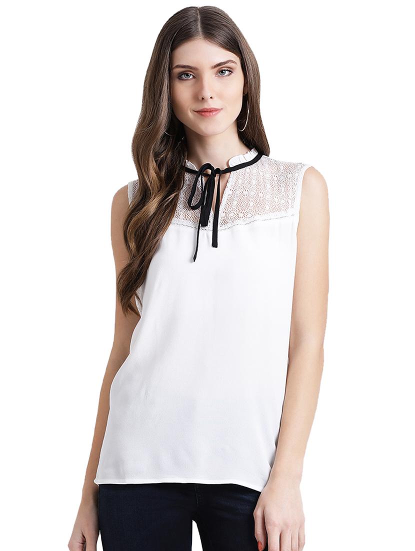 lace panel tie knot top - 16015838 - Zoom Image - 1