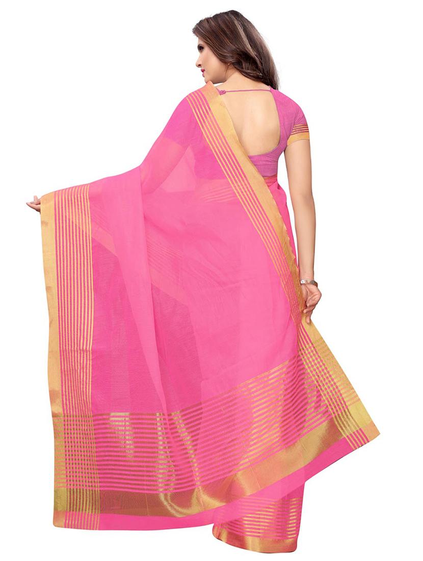 striped zari border woven saree with blouse - 16015906 - Zoom Image - 2
