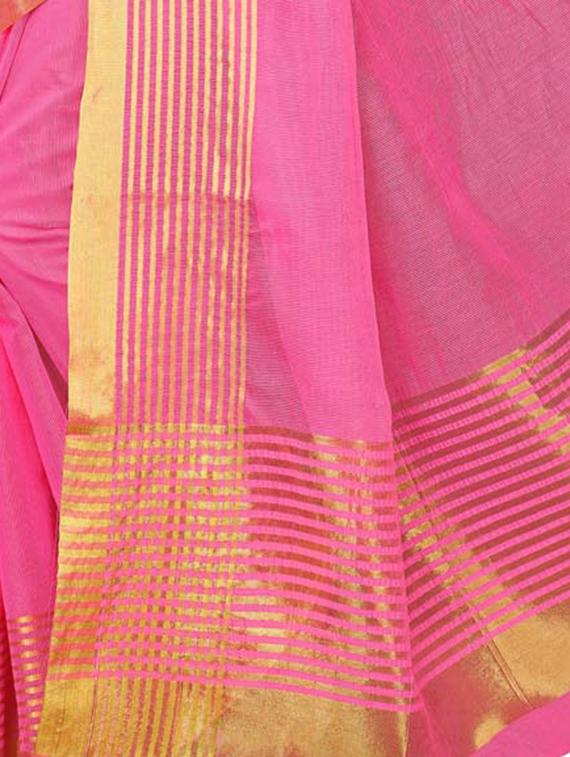 striped zari border woven saree with blouse - 16015906 - Zoom Image - 4