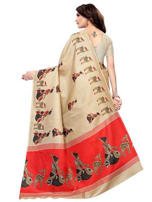 conversational bordered saree with blouse - 16015937 - Standard Image - 2
