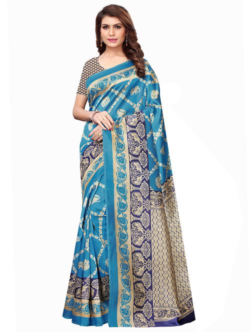 navy silk plain saree with blouse - 16015947 - Standard Image - 1