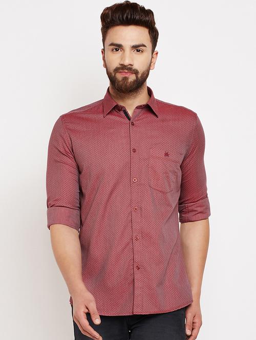 maroon polka dotted casual shirt - 16015966 - Standard Image - 1