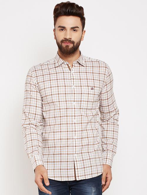 beige checkered casual shirt - 16015981 - Standard Image - 1