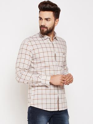 beige checkered casual shirt - 16015981 - Standard Image - 2