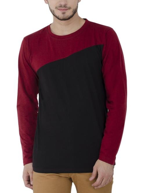 maroon color block t-shirt - 16016011 - Standard Image - 1