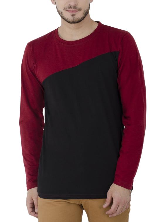 maroon color block t-shirt - 16016011 - Zoom Image - 1