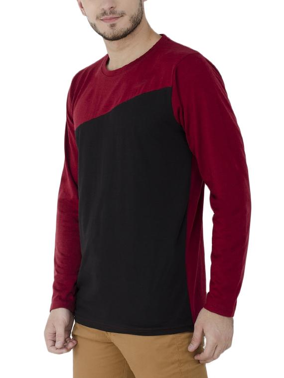 maroon color block t-shirt - 16016011 - Zoom Image - 2