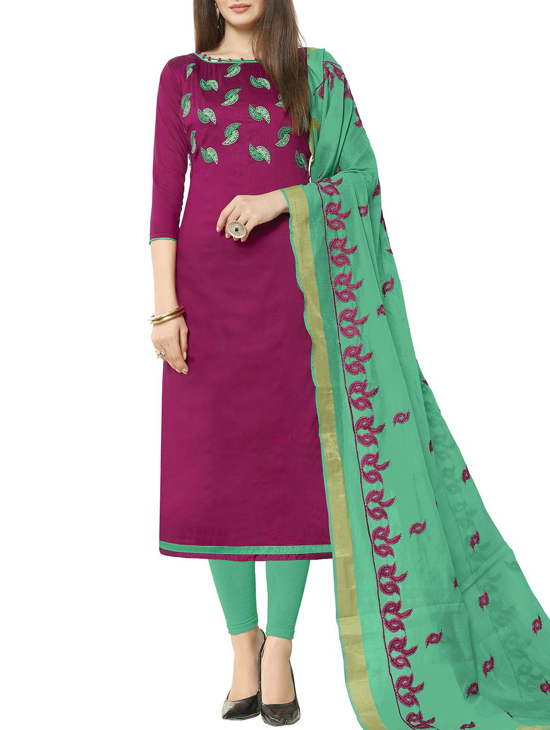 embroidered churidaar suit unstitched suit - 16016381 - Zoom Image - 1