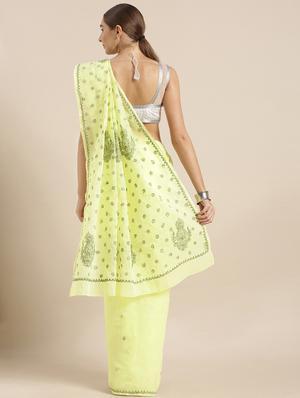 floral yellow chikankari saree - 16016609 - Standard Image - 2