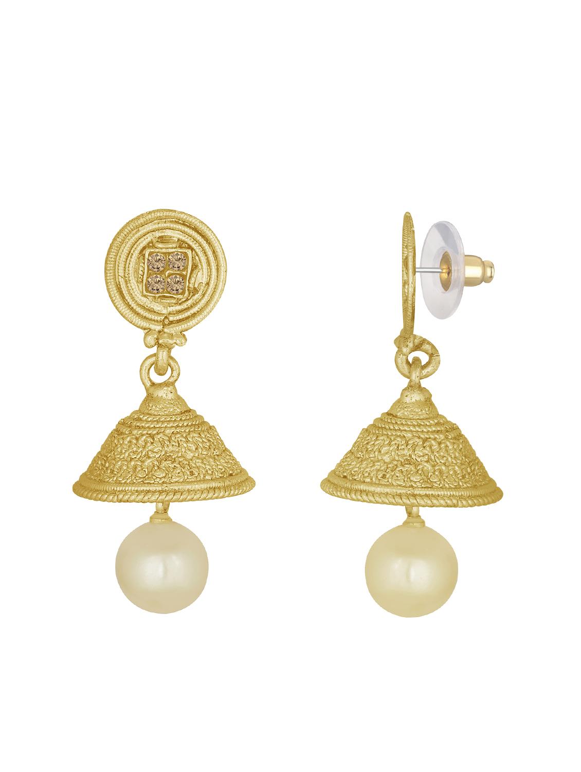 gold metal jhumka earring - 16016858 - Zoom Image - 2