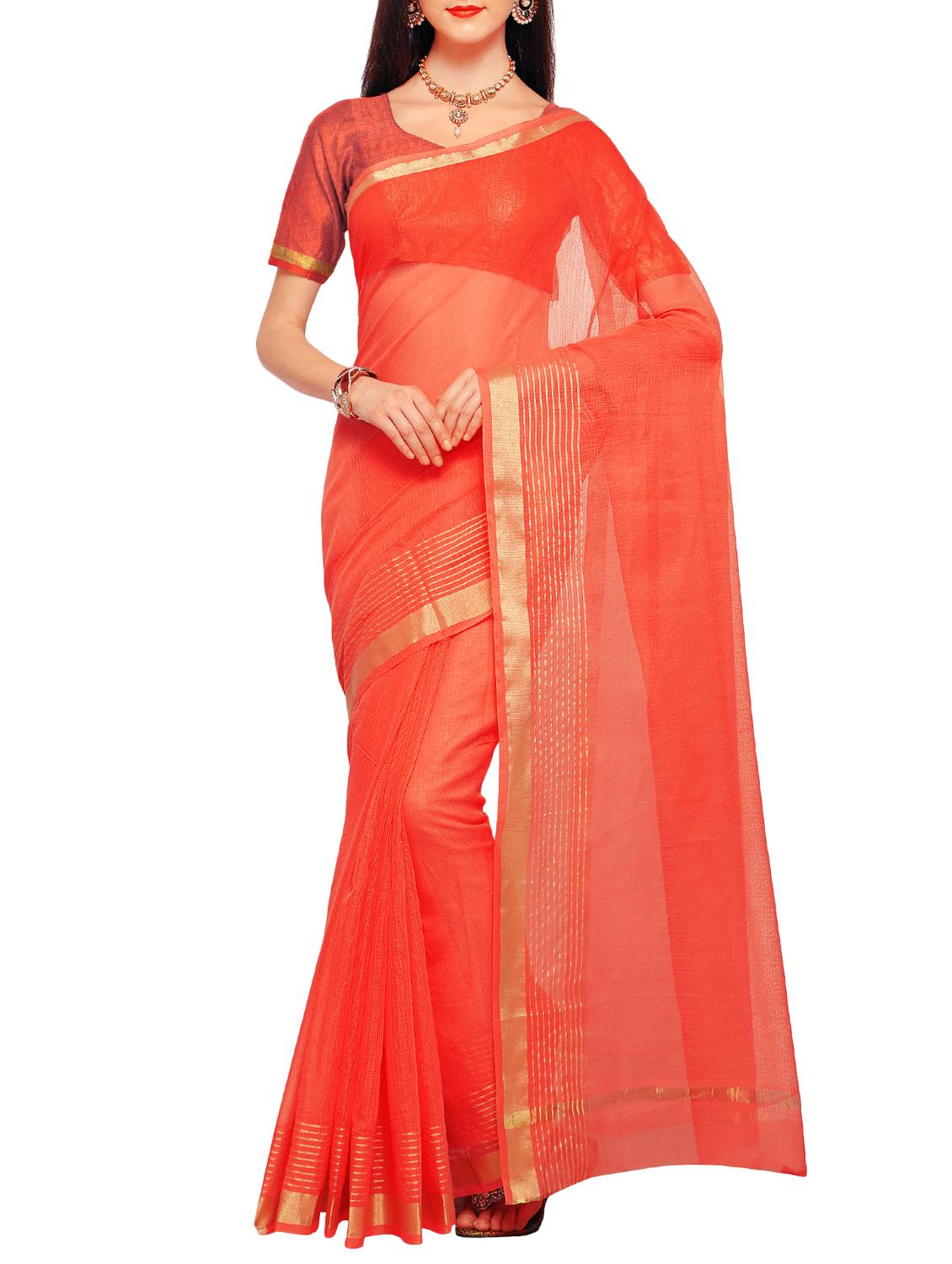 Zari work solid saree with blouse - 16016927 - Zoom Image - 1
