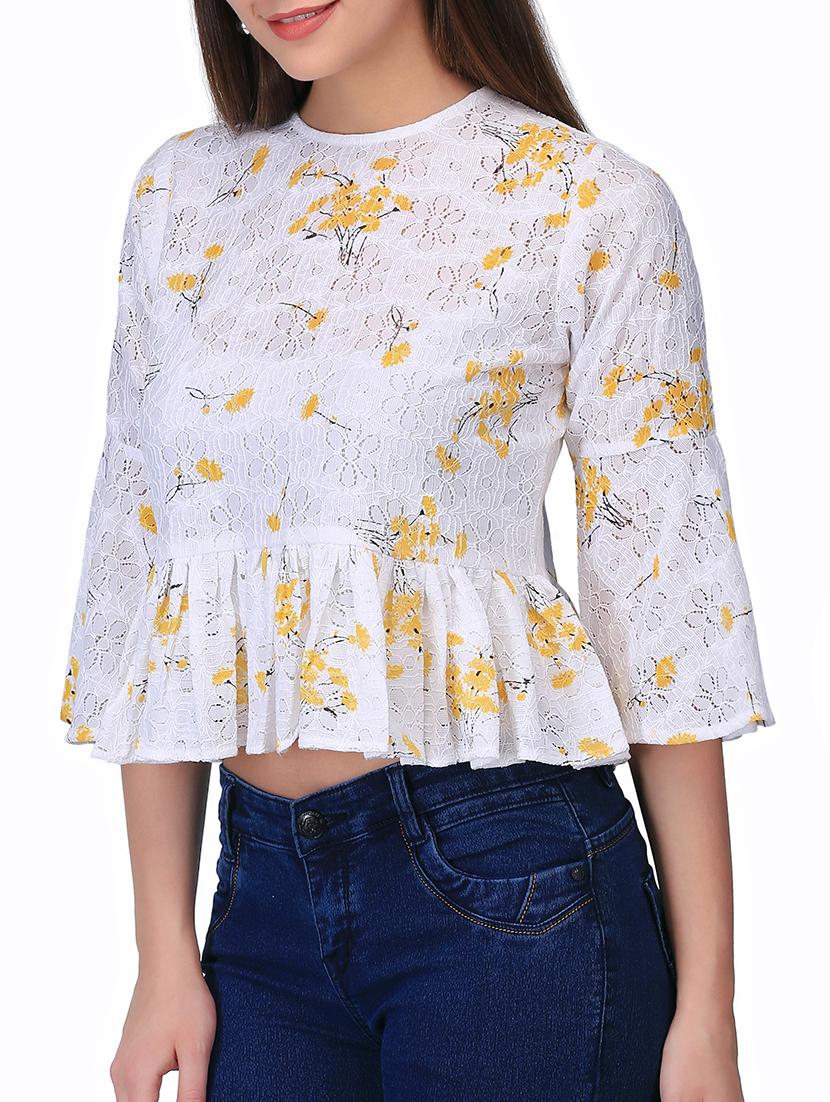 ruffled hem floral laced top - 16017049 - Zoom Image - 2