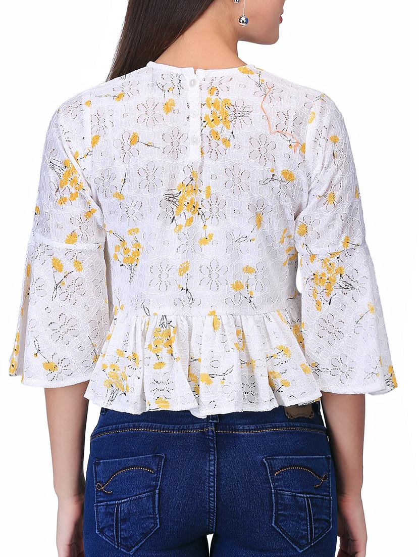 ruffled hem floral laced top - 16017049 - Zoom Image - 3
