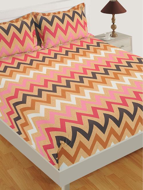 swayam 144 tc geometrical print cotton single bed sheet with 1 pillow cover - mustard, brown - 16017106 - Standard Image - 1