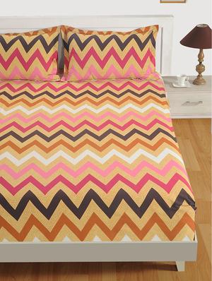 swayam 144 tc geometrical print cotton single bed sheet with 1 pillow cover - mustard, brown - 16017106 - Standard Image - 2
