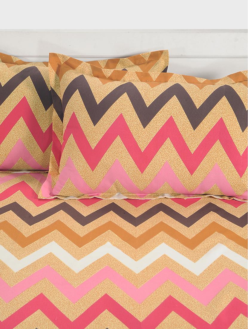 swayam 144 tc geometrical print cotton single bed sheet with 1 pillow cover - mustard, brown - 16017106 - Zoom Image - 3