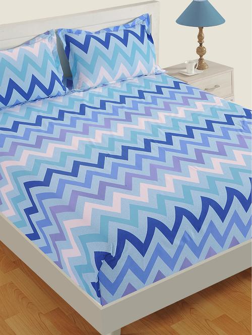 swayam 144 tc geometrical print cotton double bed sheet with 2 pillow cover - blue, white - 16017111 - Standard Image - 1