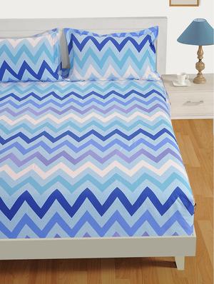 swayam 144 tc geometrical print cotton double bed sheet with 2 pillow cover - blue, white - 16017111 - Standard Image - 2