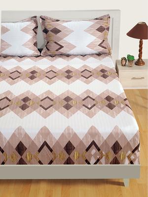 swayam 250 tc geometrical print cotton satin double bed sheet with 2 pillow cover - white, brown - 16017119 - Standard Image - 2