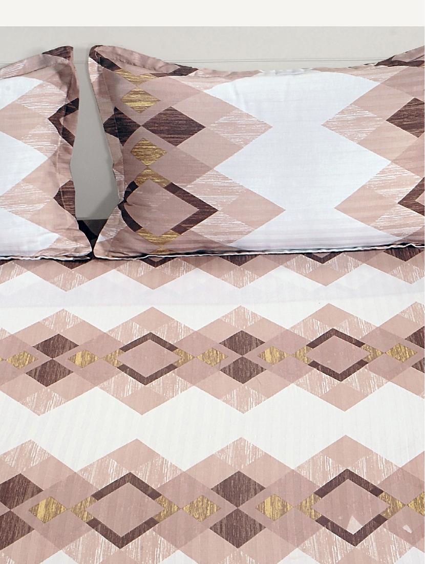 swayam 250 tc geometrical print cotton satin double bed sheet with 2 pillow cover - white, brown - 16017119 - Zoom Image - 3