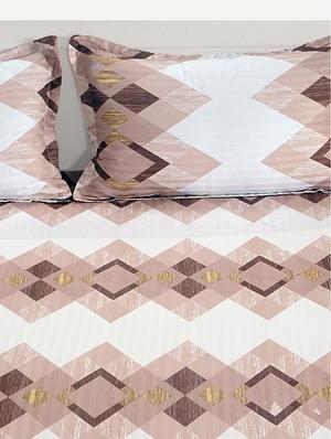 swayam 250 tc geometrical print cotton satin extra large bed sheet with 2 pillow cover - white, brown - 16017121 - Standard Image - 3
