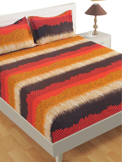 swayam 250 tc abstract print cotton satin extra large bed sheet with 2 pillow cover - multicolour - 16017125 - Standard Image - 1