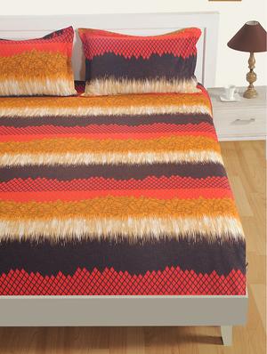 swayam 250 tc abstract print cotton satin extra large bed sheet with 2 pillow cover - multicolour - 16017125 - Standard Image - 2