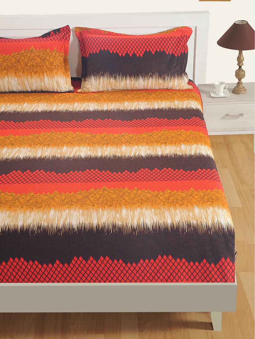 swayam 250 tc abstract print cotton satin extra large bed sheet with 2 pillow cover - multicolour - 16017125 - Zoom Image - 2