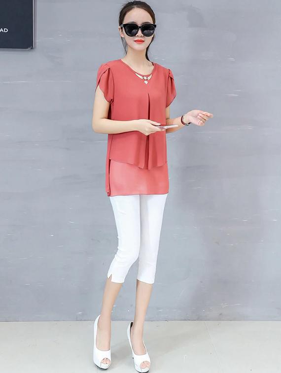 embellished neck pleat detail top - 16017638 - Zoom Image - 2