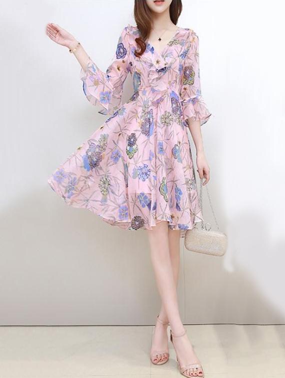 floral ruffled flared dress - 16017662 - Zoom Image - 3