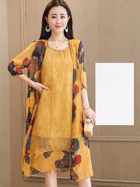 lace detail layered dress with shrug - 16017673 - Zoom Image - 2