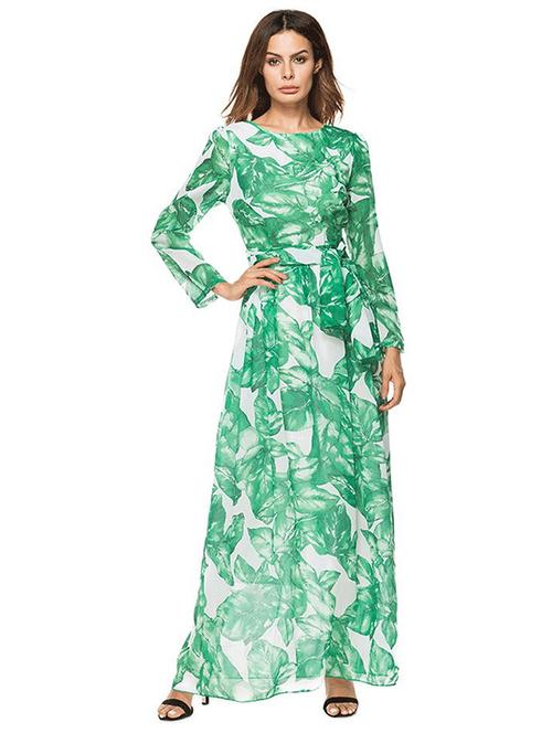 tie up waist tropical maxi dress - 16017678 - Standard Image - 1