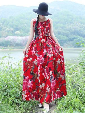 tie up waist floral maxi dress - 16017701 - Standard Image - 2