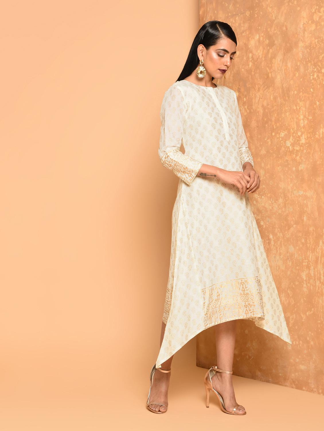 block print high-low ethnic dress - 16017710 - Zoom Image - 1